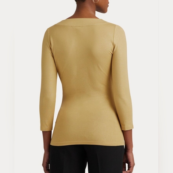 Lauren Ralph Lauren Women's Metallic Jersey Surplice Top 3/4 Sleeve Sz M - Picture 2 of 8